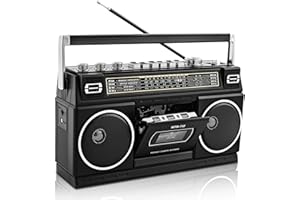 WISCENT Vintage Classic 80s Style Portable Stereo Boombox with Cassette Player Recorder, Bluetooth, AM/FM/SW Radio, 24W Dual Full-Range High Bass Speakers, USB/SD Card Slots
