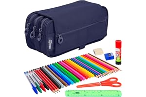 PracticDomus ColePack - Estuche Escolar 3 Compartimentos, Portatodo Triple con Material de Primeras Marcas Incluido (Eco Marino)