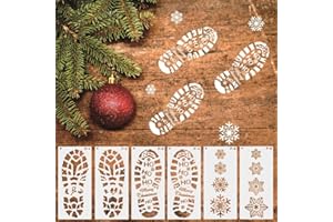 SKYSTUFF 6PCS Christmas Stencil Santa Footprints Stencil and Snowflake Stencils for Xmas Eve Decoration Holiday Floor Templates