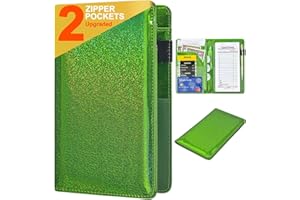 HERRIAT Server Books for Waitress - Glitter Leather Waiter Book Server Wallet with Zipper Pocket, Cute Waitress Book&Waitstaff Organizer with Money Pocket Fit Server Apron (Glitter Green)