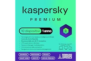 Kaspersky Premium Total Security 2026 | 10 dispositivi | 1 anno | Anti-Phishing e Firewall | VPN illimitata | Password Manager | Parental Control | Assistenza 24/7 | PC/Mac/mobili | Attivazione e-mail