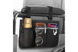 FINPAC Torba na wózek inwalidzki na podłokietnik – worek na wózek inwalidzki z odblaskowymi paskami, torba na wózek inwalidzki z przegródką na nazwisko, dla spacerowiczów, skuterów mobilnych,