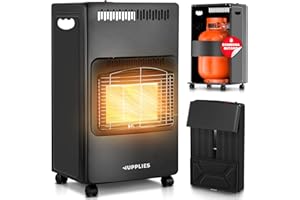 JUPPLIES Estufa de Gas Butano Plegable 4200 W - Estufa Cerámica con 3 Niveles de Potencia, Triple Sistema de Seguridad, Sistema anti-vuelco - 20-80m²