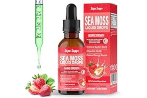 SUPA-SUPPS Organic Sea Moss Liquid Drops 60ml - Irish Moss with Bladderwrack & Burdock Root - Strawberry Flavour Supplement Rich in Iodine, Iron & Minerals - Organic Seamoss Liquid