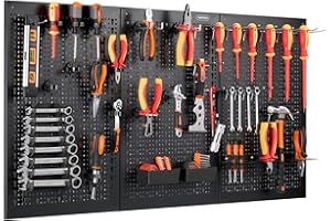 VonHaus Tool Pegboard - 44pc - Shed and Garage Wall Storage Board - Secure Organiser Wall Mounted for Hand Hammer, Screwdrivers, Wrenches, Spanners, Bits - Tool Board