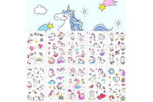 ‎TSLINC Children's Tattoos, 10 Sheets Unicorn Tattoo Set, Temporary Tattoos Children's Stickers, Waterproof Children's Tattoos, Unicorn Stickers for Girls/Boys, Children's Birthday Party Bags, Party (Unicorn)