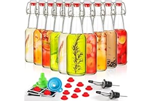 Jucoan 10 Pack 250ml Clear Swing Top Glass Bottles, Glass Beer Bottles with Flip Top Stopper Airtight Lid for Brewing Kombucha, Juices, Wine, Beverage, Soda, Oil, Vinegar