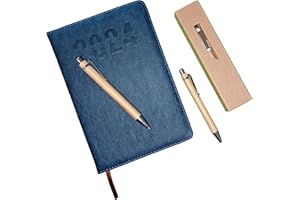 MUNDO AVIOS Agenda 2024 dia por pagina, en Español, con Boligrafo de madera, tapa Dura, A5, agenda anual, sin anillas, profesional, trabajo, agenda 2024 A5, agenda por pagina, agenda diaria 2024, dietario