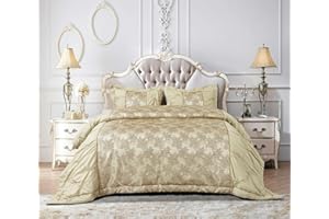 Textile Home Home Décor 3 Pieces Jacquard Quilted Luxury Bedspread Pin Tuck Comforter with Pillow Sham (King, Gold)