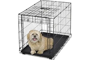 MidWest Homes for Pets Ovation Pojedyncze drzwi, średnia składana metalowa skrzynia dla psa 76,2 cm (30 cali) z przegrodą, nóżki chroniące podłogę, szczelna miska dla psa, średnia rasa psów, czarna,