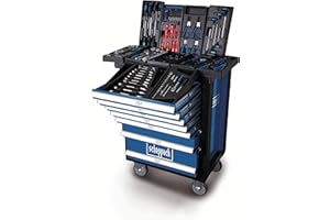 Scheppach Servante d'atelier TW1000 Set d'outils | Chariot d'outillage avec 4 roulettes | 263 pièces incluses | Verrouillable et Mobile | 7 tiroirs