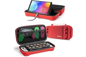 tomtoc Przechowywanie torba Do przełącznika Nintendo i modelu OLED, pokrowiec na twardą obudowę pasuje do konsoli przełącznika, 24 gier, kontrolera Pro, zasilacza, wspornika Joy-Con