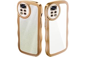 JIEZUIMEI Candy Wave Frame Glitter Carcasa Funda con Xiaomi Redmi Note 11 4G, Wave Frame Aesthetic Transparente Funda para teléfono Funda para Mujer y niña Fina Flexible Camera Carcasa Oro