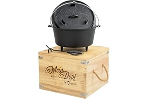 BBQ-Toro Dutch Oven ++ Mein Dopf ++ | Édition spéciale avec boîte en bois et soulèvement du couvercle + petite surprise | déjà brûlé | Marmite en fonte | Torréfacteur avec couvercle