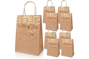 JIASHA Bolsas de Regalo, 15 pcs Bolsas Regalo, Bolsas de Papel con Asas, Bolsa de Regalo Kraft con Asas Bolsas Papel ​Kraft para Fiestas, Ceremonias de Graduación, Bodas, Aniversarios etc (Cuero)