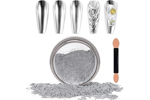 Laza Chrome Nagel Pulver Spiegel Effekt Metallic Staub Holographische Glitter Glasierte Maniküre Dekoration Reflektierendes Pigment für DIY Gel Polish Nail Art, Harz Handwerk, Geschenke für Silber