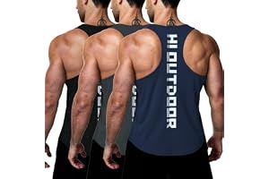 Hioutdoor fitnesslinnen för män, 3-pack ärmlösa skjortor, andningsbara snabbtorkande muskellinne för gym träning träning, löpning, atletiska funktionella skjortor