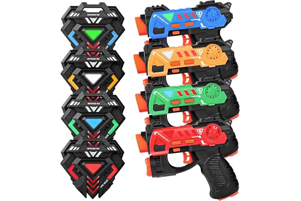 KIZJORYA Ensemble de Pistolets Laser avec Gilets, Lot de 4 - Jeu Laser multijoueur pour Enfants, Jouets pour Adolescents, garçons et Filles - Jeu extérieur pour Enfants