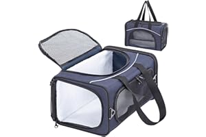 Petsfit Trasportino per Gatti e Cani Traspirante Leggero Trasportino per Cani con 2 Cuscini Lavabile Borsa da Viaggio per Aereo Auto - S/Blu