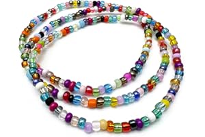 VILDA JEWELLERY Anklets Set of 3, Plain Beaded with Bright Summer Colour Mix Glass Seed Beads, Size 9.5 inches, Colurful Stackable Anklets for Women, Multi-Colour Beaded Jewellery