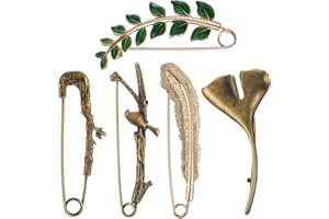 Ymapinc 5 spille da balia vintage grandi, a forma di foglia grande, da donna, per cappelli, scialli, sciarpe, cappotti, giacche, cardigan, borse, camicie, decorative (lega di zinco, 5 stili)