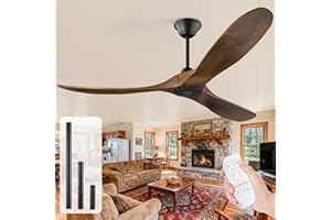 OUENGK Ventilatore da soffitto in legno da 152cm senza luci con telecomando, ventilatore da soffitto rustico per patio all'aperto impermeabile con motore a corrente continua reversibile a sei velocità