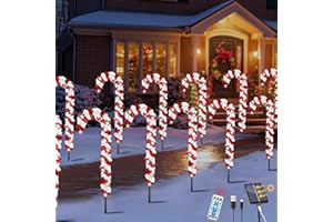 VEEKAY 12 Pezzi Natalizie Luce Solare per Esterni,8 Modalità Impermeabile Natale Luci,Luci Solari di Natale Candy,Forma di Bastoncino di Zucchero Luci,Canna di Caramella Luci Natalizie Solari