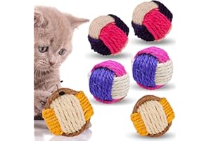 POPMANKO 6 Pack Cat Toy Ball, Cat Sisal Balls Toys for Indoor Cats Interactive, Durable Pet Cat Ball with Bells Animal Pet Games Supplies (Random Color)