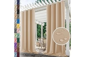 YHJSWELT Outdoor Vorhang Wasserdicht 1 Stück, Outdoor Gardinen mit Ösen Wetterfest, Outdoor Vorhang Blickdicht, Sonnenschutz, für Balkon Garten Terrasse Pavillon, Farbe #4, B304xH213CM