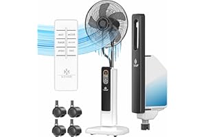 KESSER® Frosty Ventilateur sur pied avec brume à ultrasons et fonction minuterie, humidificateur silencieux, fonction brume, ventilateur sur pied, blanc/noir