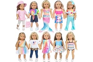 ebuddy Fashion 10 Sets Doll Clothes and Accessories for 18 inch Dolls Include Mermaid Skirt Party Dress Outfit Bikini Hat and Handbag (No Doll, No Shoes)