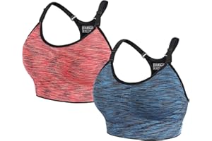 QXURKUT 2 Piezas Sujetador Deportivo Mujer Alto Impacto, Ajustable Push Up Sujetadores Deportivos sin Aros sin Costuras con Relleno para Yoga Gimnasio Running