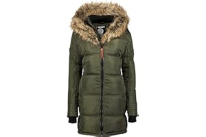 Geographical Norway Beautiful Lady Distribrands - Parka cálida mujer - Abrigo grueso con capucha de piel falsa - Chaqueta de invierno - Chaqueta larga con forro cálido - Regalo para mujer Moda casual