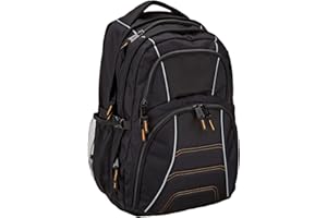 ‎AMAZON BASICS Amazon Basics Laptop-Rucksack mit gepolsterten Schulterriemen und Aufbewahrungsfächern für Stifte, Schlüssel, Handy, geeignet für die meisten Laptops bis zu,17-Zoll, Schwarz