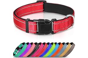 Joytale Collar Perro Reflectante,Nylon Collar Acolchado con Neopreno,Ajustable para Perros Extra Grande,45-70cm,Rojo