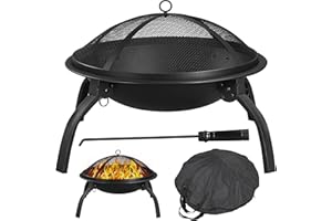 Yaheetech Feuerstelle Feuerschale mit Funkenschutz, Klappbare Feuerkorb Outdoor Fire Pits Feuerschalen für den Garten, Winter Heizung, Wohnmobil Reisen und Camping, Ø54 cm