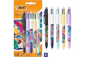 ‎BIC BIC 4 Farben Kugelschreiber Dekor Hydro, Packung à 5, geeignet für das Büro, das Home Office oder die Schule