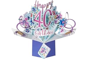 SECOND NATURE POP UPS 'Happy 40th Birthday' kartka z życzeniami pop-up, oryginalne kartki 3D Second Nature Pop Up