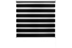 Decorblind | Estor Enrollable Doble Capa Noche y Día - Instalación Pared o Techo, Medida 120x180 (Ancho x Largo), Tela 117x175 - Color Negro, Ventana