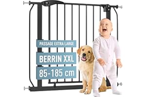 IB-STYLE ib style Barrière de Sécurité Berrin XXL 85-185 - Passage Extra-Large, Installation Facile sans Perçage, Double Verrouillage, pour Enfants 6 a 24 Mois, 140-150 cm, Noir