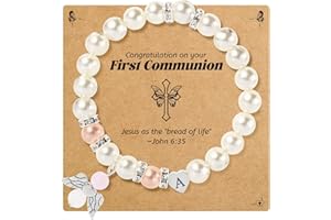 GIFT4U Kommunion Geschenke für Mädchen-Schutzengel Kommunion Armband Mädchen mit Buchstaben Perlen Armbänder Erstkommunion Geschenke Mädchen Frauen
