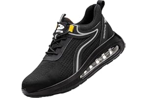 TOLHE Obuwie ochronne buty robocze dla mężczyzn i kobiet, S3, lekkie, sportowe, oddychające, stalowe noski, antypoślizgowe, modne, ochronne, rozmiar 36-46 EU