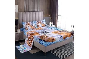 LOUSSIESD Juego de sábanas para niños con diseño de Animales y Gatos, para niños, niñas, Juego de sábanas para Gatos y Amantes de los Gatos, diseño de Animales, Funda de Cama para Dormitorio de 3 Piezas