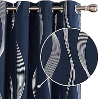 Deconovo Verdunkelungsvorhang Blickdicht Thermovorhang mit Ösen 138x117 cm Dunkelblau 2er Set