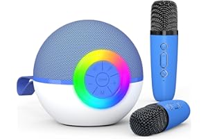 HEROANGE Karaoke Machine for Kids Adults, Toys with wireless microphone Mini Portable Bluetooth Speaker with 5 Voice Changing Effects & LED Light, Christmas Birthday Gifts for 4-12 Girls Boys (Blue-2 Mics)