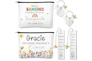 Geiserailie 6 Regali di Ringraziamento per Insegnanti 2 Portachiavi Api e Arcobaleni 2 Borse per Cosmetici in Tela 2 Segnalibri in Metallo per Fine Anno Maestra Laurea Scuola Giorno degli Insegnanti