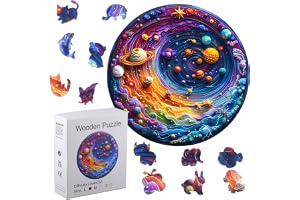 Rongxze Träpussel för vuxna, kosmisk galax med djur, 3D-pussel, 29 cm