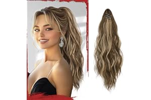 Sofeiyan Ondulato Coda Capelli Extension 41cm Coda Cavallo Capelli Extension con Pinza Clip Coda Finta Coda Capelli Posticci Sintetici per Donne,Castano Cenere Misto a Biondo Chiaro