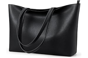 KALIDI - Grande borsa a mano da donna in pelle sintetica PU, shopper, tote bag, impermeabile, con chiusura lampo, per lavoro, viaggi, shopping, scuola