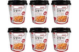 UNISNACKS Yopokki Sweet & Spicy Pack of 6 - Rice Cake Cup Topokki Tteokbokki - Instant Korean Snacks Food